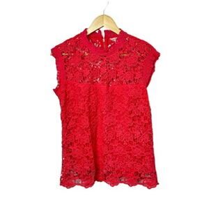 Nanette Lepore Hot Pink High Neck Sleeveless Lace Top Women's Size Medium